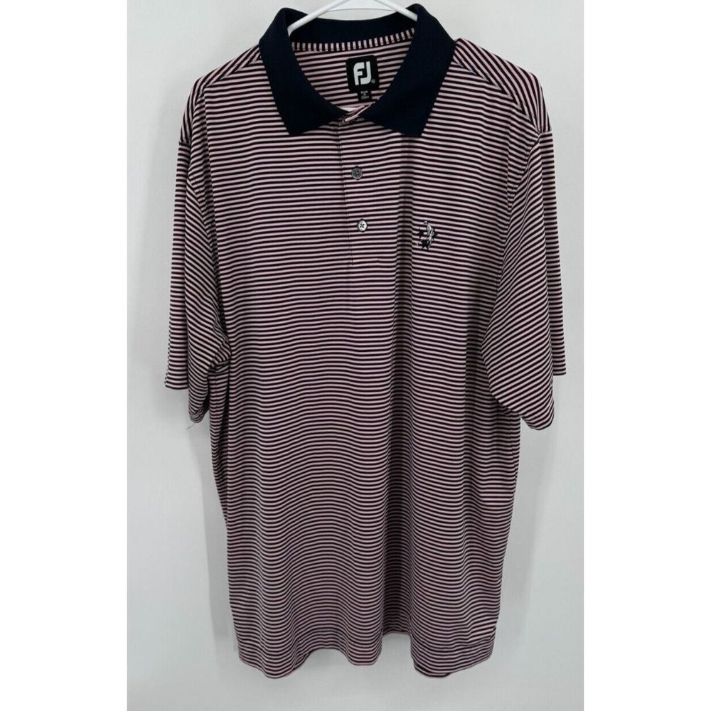 FootJoy‎ Polo Shirt Mens XL Pink Striped FJ Golf 3 Star Embroidered